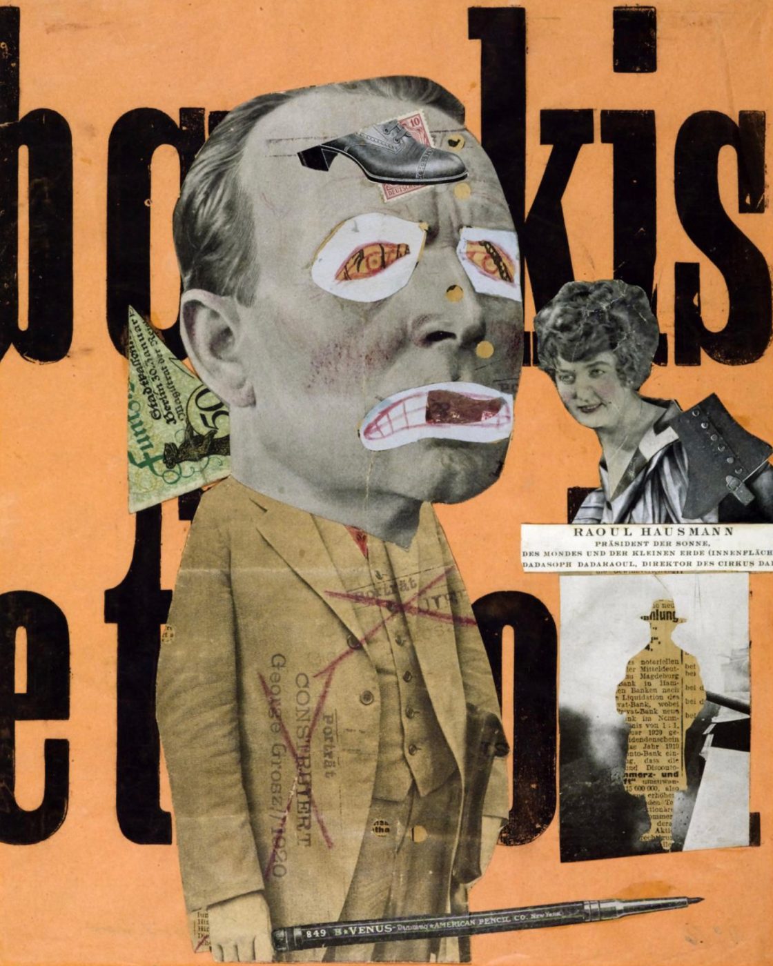 Raoul Hausmann, le critique d'art 1919
Lithographie et photocollage sur papier, encre de Chine et crayon, 31,8 x 25,4 cm Musée Tate Modern, Londres